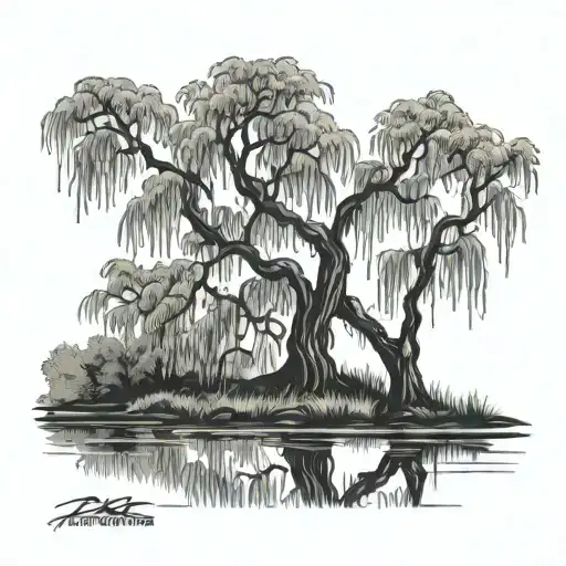 Weeping Willow Tree Stencil Art