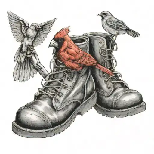 A Baby Cardinal Inside A Marine Corps Boot