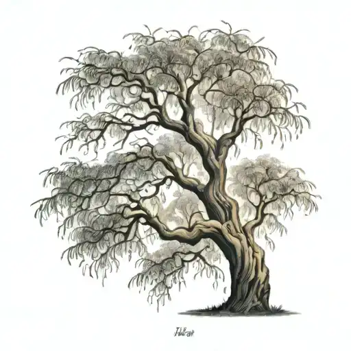 A Tattoo Featuring An Intricate Willow Tree