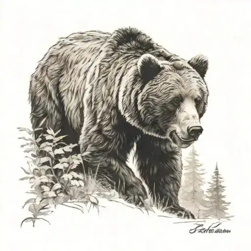 A Brown Bear Grinned At The Edge Of The Forest