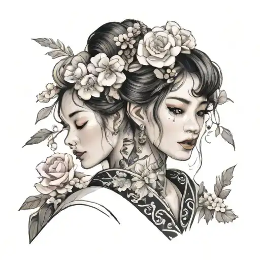 Cute Woman With A Wearing A Kimono And Beautiful Floral Accessories Zoom In Face