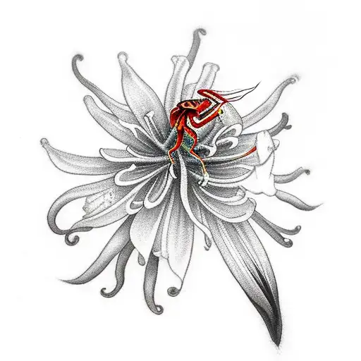 A Water Dragon With A Red Spider Lily And The Lily Of The Valley