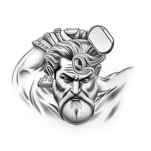 A Realistic Tattoo Of The Greek God Zeus Holding A Gaming Controller