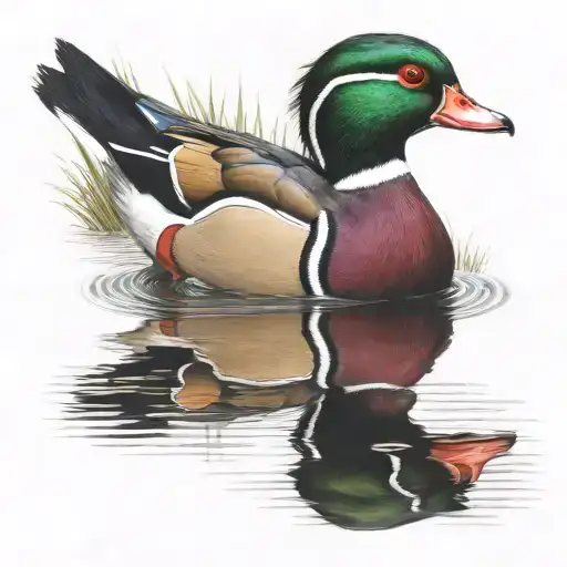 Male Wood Duck On Lake