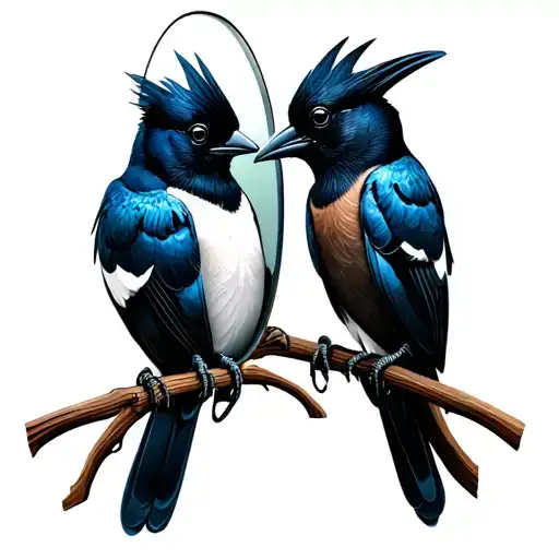 Magpie Bird Looking In A Mirror