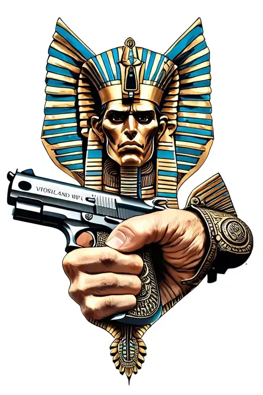 Battle Ready Rah Egyptian God Gripping 1911 Pistol