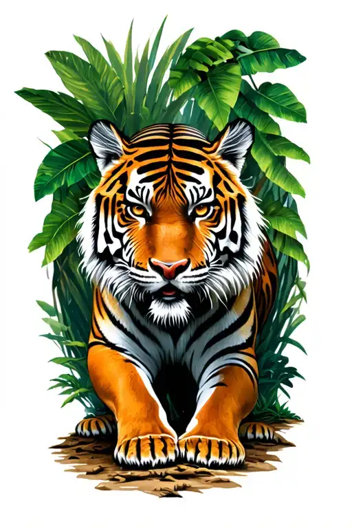 Tiger Crouching In Jungle Scene