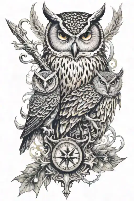 Posidons Trident And Owl