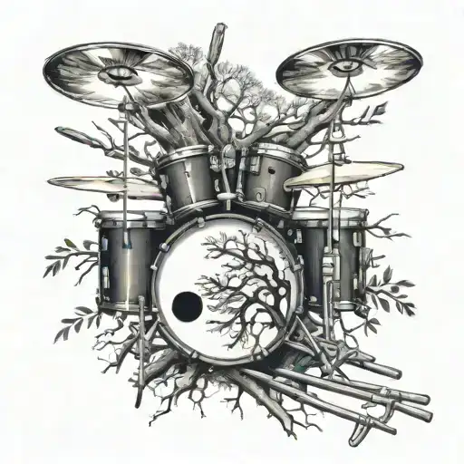 Snare Drum With Drumsticks And Family Tree Growing