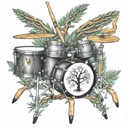 Drum Snare Drum With Drumsticks And Family Tree