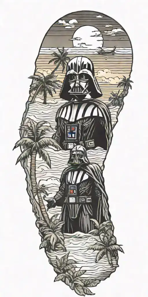 Darth Vader Finally At Peace At A Colorful Tropical Beach Landscape