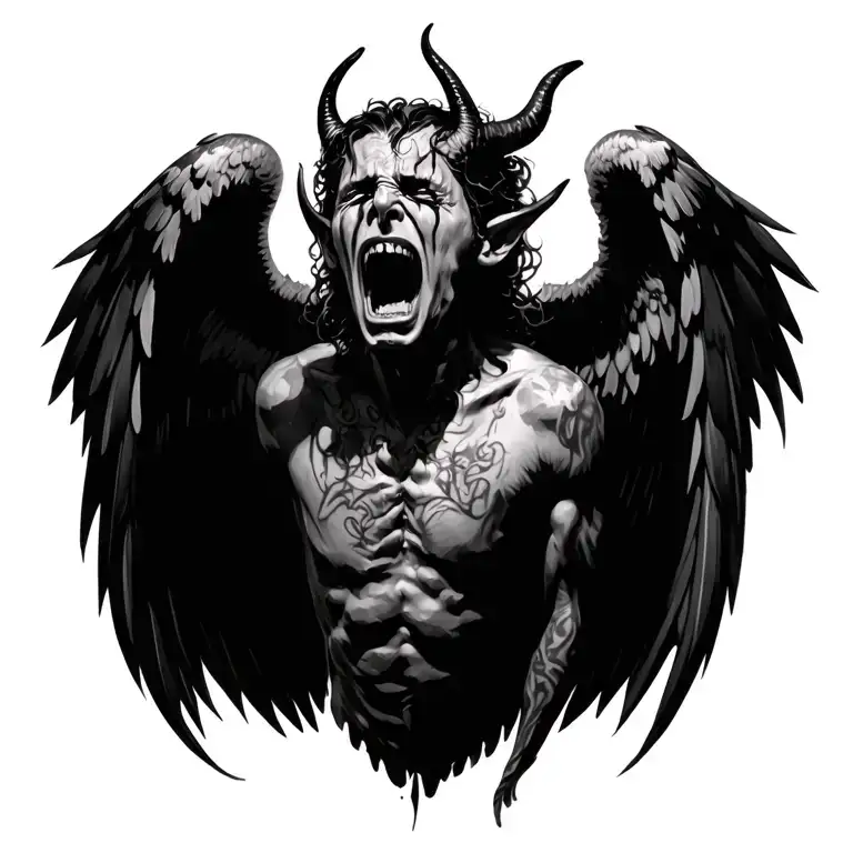 Crying Devil With Wings Spread Wide