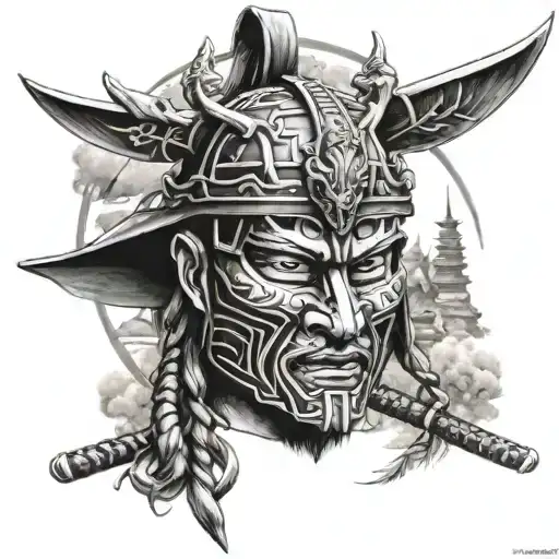 Samurai Mask And Castle Overlook