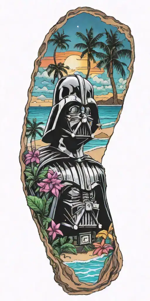 Darth Vader Finally At Peace At A Colorful Tropical Beach Landscape