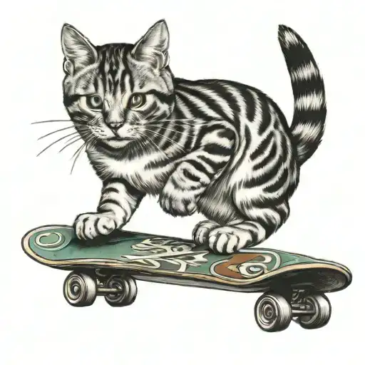Jumping Cat With Skateboard