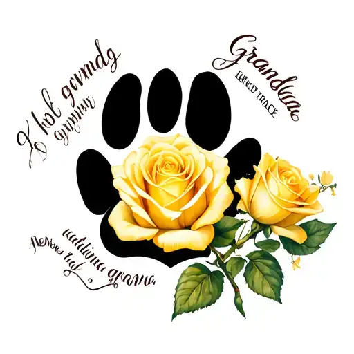 Yellow Rose Memorial Tattoo For Grandma Writing And Paw Print