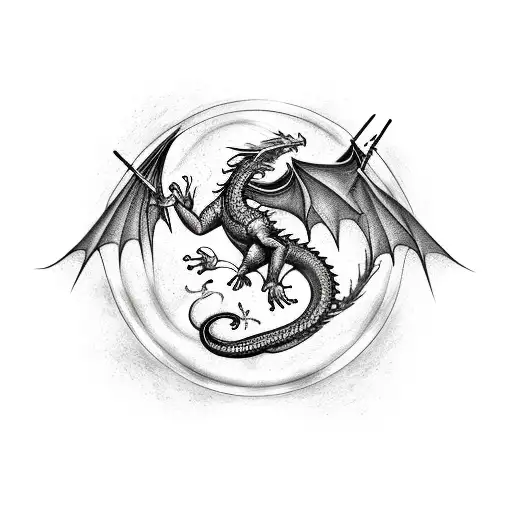 Dragon With Power Of Lightning And Fire Flying Through A Storm