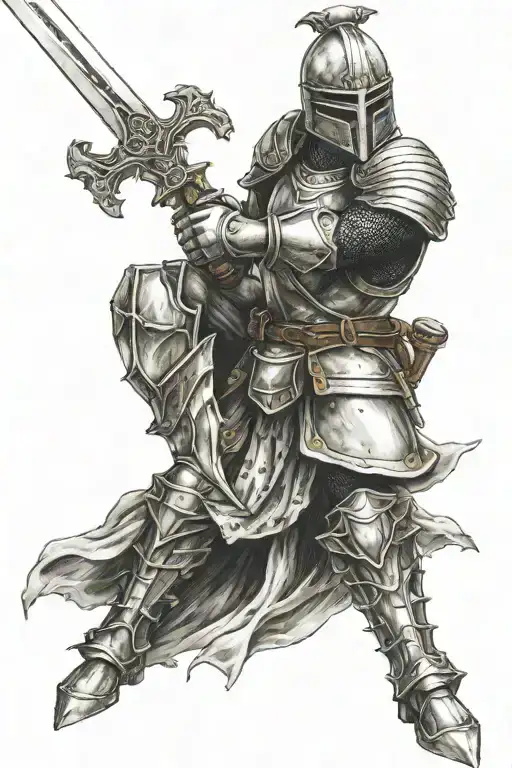 Heavy Knight Hold A Sword In The Middle