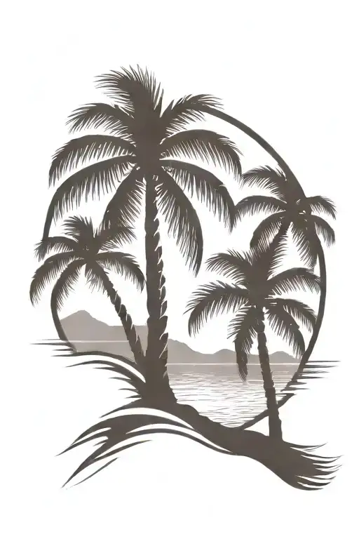 Beach Shore With Palm Trees That Cross At The Bottom