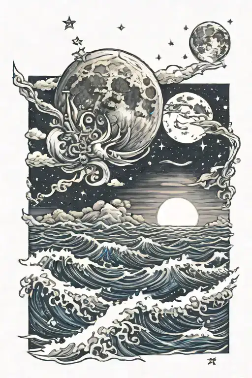 Ocean Under The Moon And Stars