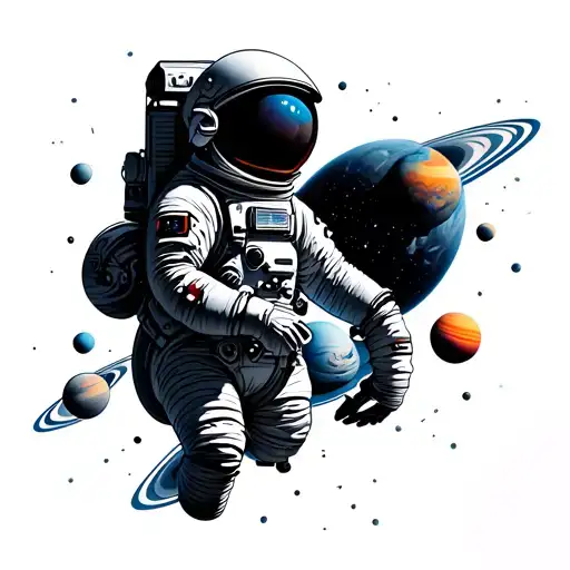 Astronaut With All Planets Orbiting