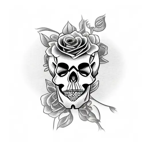 Throat Tattoo Skull With Roses Growing Out Skull With