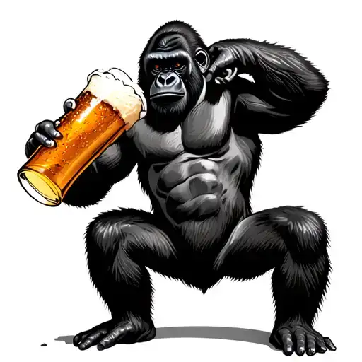 Gorilla Drinking A Beer
