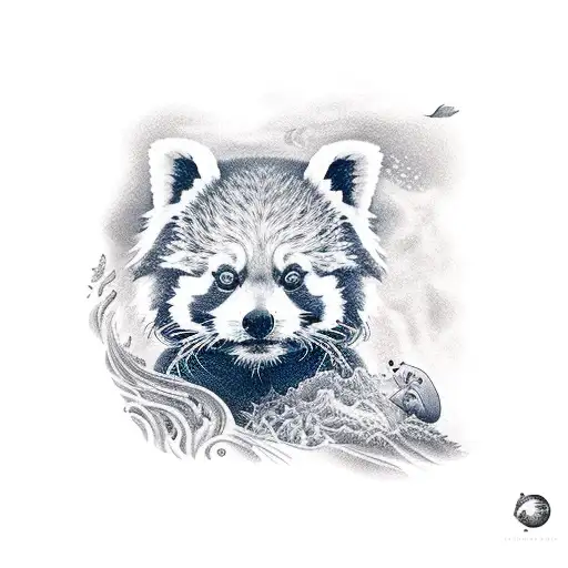 Red Panda With Ocean