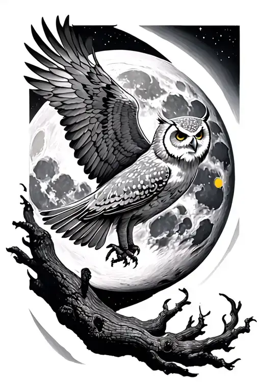 Aquarius Zodiac Sign And Full Moon With Owl Flying