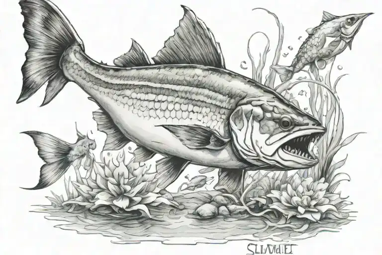 Salwater Underwater Fishing Scene Featuring