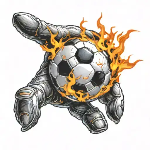 Fire Footballball Levitating On Hand