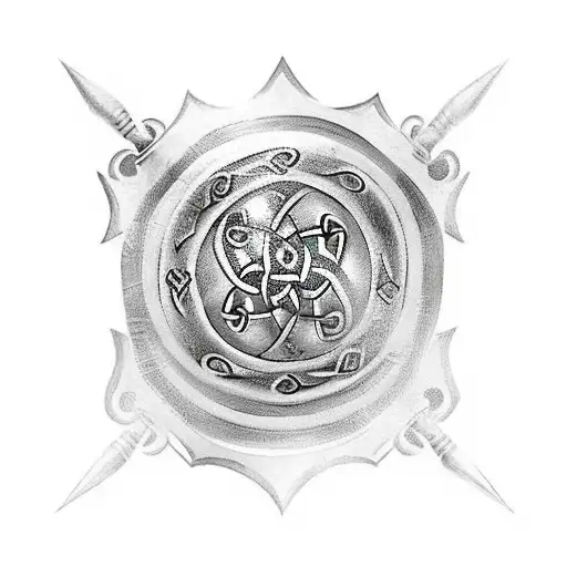 Celtic Warrior Holding Shield With Family Behind