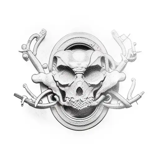 Porthole Style Arm Tattoo In Black And White Without Eyes