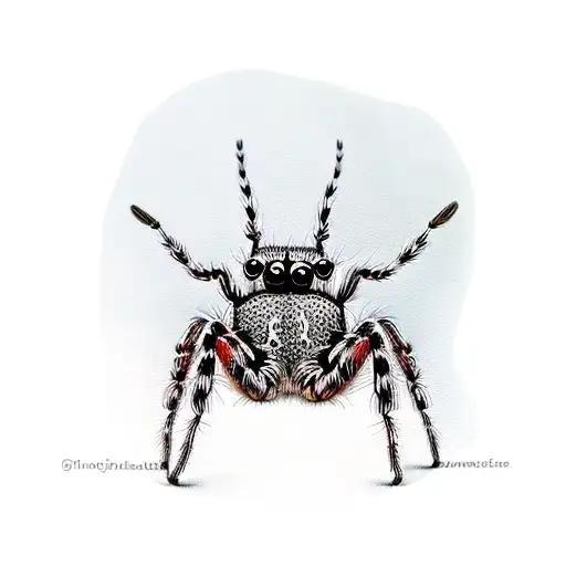 A Cute Jumping Spider Sitting On A Red Mushroom Raising Its Little Leg Like It's Waving