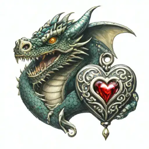 Dragon Holding A Heart Shaped Locket