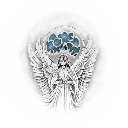 Angel Tattoo With Moon