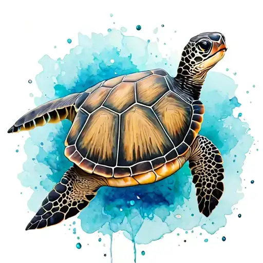 Sea Turtle With Watercolour Background