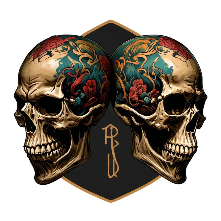 Two Skulls Opposed Back To Back