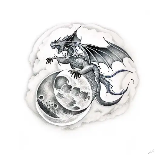 Medieval Dragon Flying With Moon