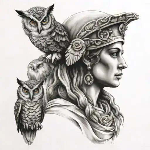 Athena Greek Goddess With Owl Perched