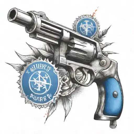 A Sleek And Stylish Gun Design Incorporating Elements Of The Blues Hockey Logo