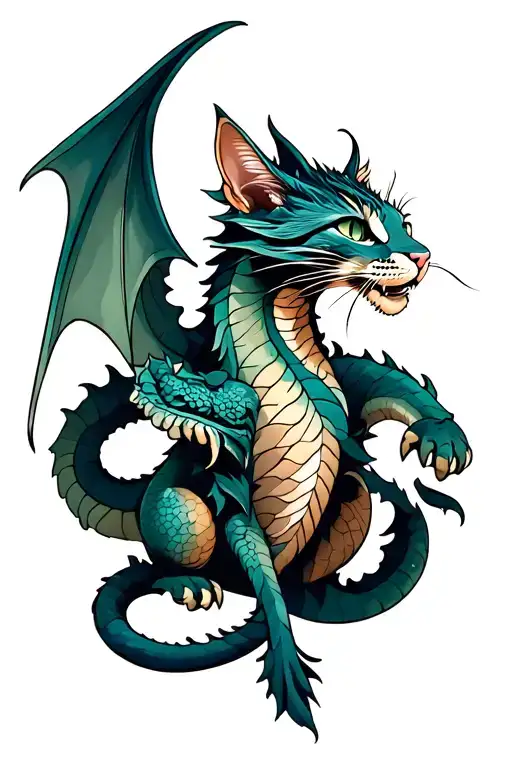 Dragon Around Cross With Cat