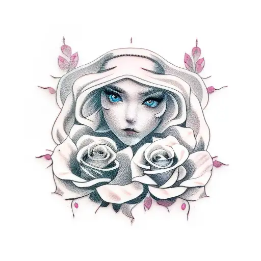 Girl With Broken Glass And Roses