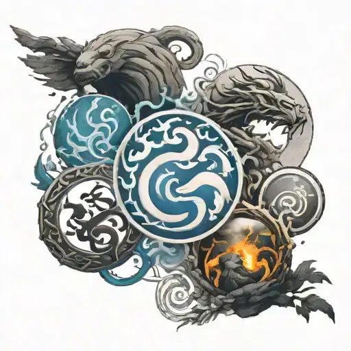 Earth Fire Air And Water Symbol From Avatar The Last Airbender In A Line Down