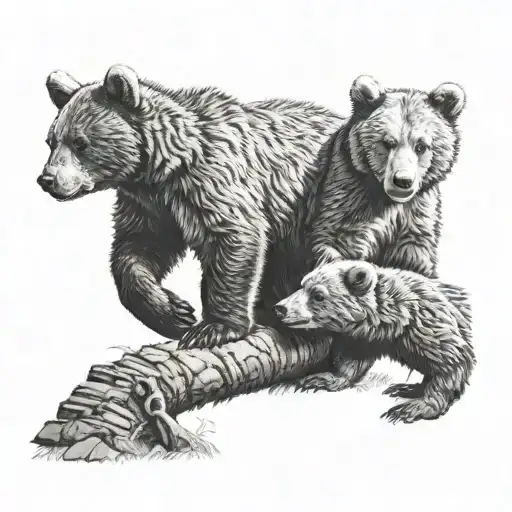 Three Bear Cubs Playing