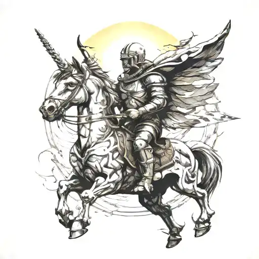Man Flying Towards The Sun Shining Armor Holding