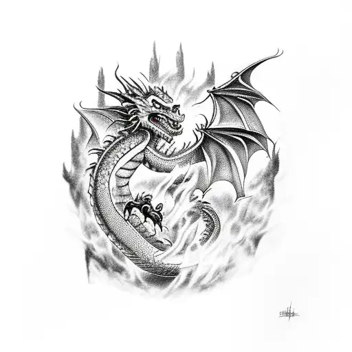 Dragon Breathing Fire On A Crumbling Castle