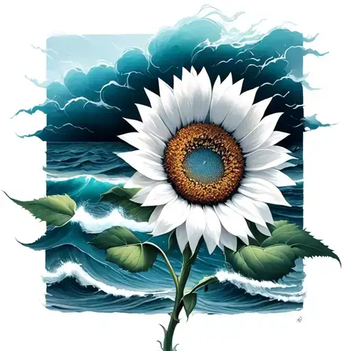 Sunflower In Wind Surrounded By Ocean