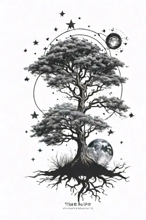 Tree Of Life Outer Space With Stars