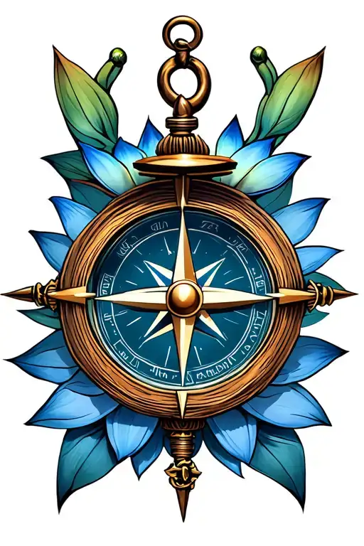 Compass With Anchor And Blue Lotus Flower
